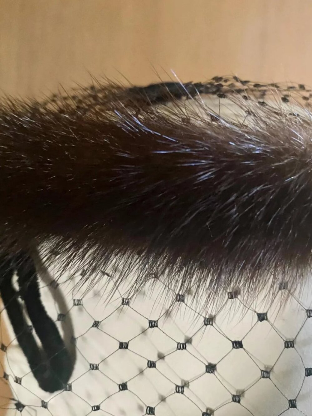 Mink Veiled Halo Fascinator Black Velvet Bow and Velvet Placement Pieces circa 1 - Picture 3 of 5